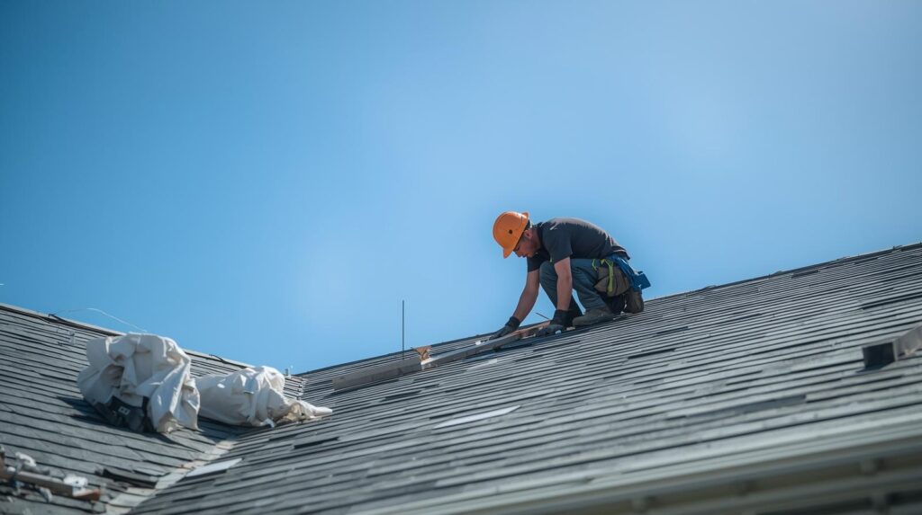 génère moi des images très claires et sans aucun ombre montrant un couvreur en plein chantier